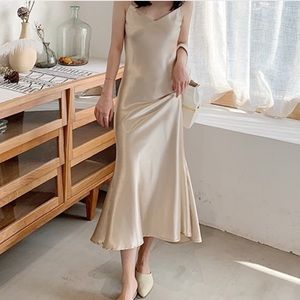 Silk Satin Champagne Colored Slip Dress